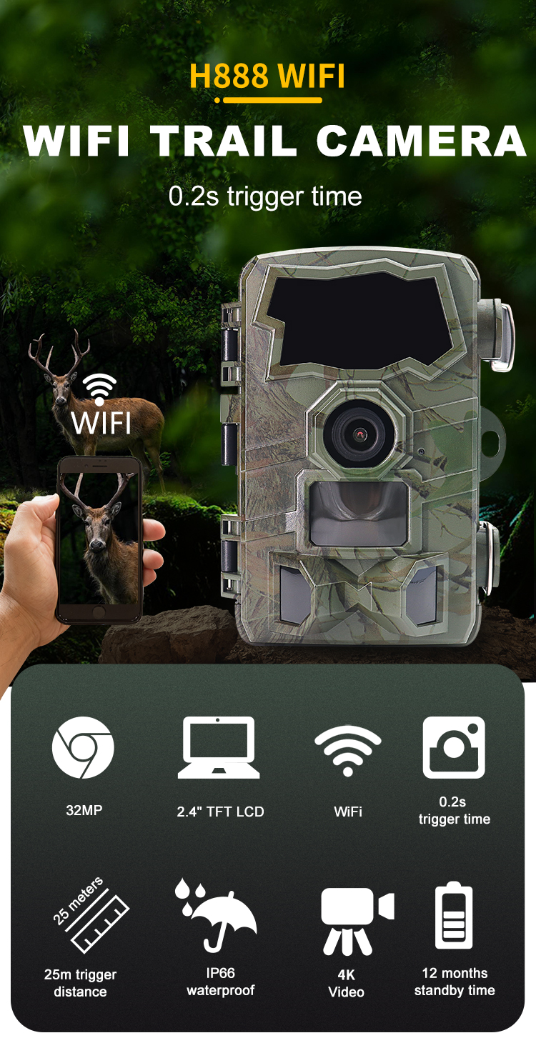 32MP BT WIFI Hunting Camera Video Infrared Night Vision Trial Camera Waterproof Outdoor Wildlife Surveillance Camera