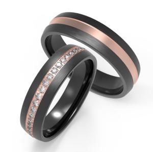 China Lightweight Black Titanium Ring With Rose Gold Rings Set For Wedding Engagement factory