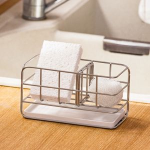 Sponge Holder for Kitchen Sink for Countertop Or Wall Stick with Auto Overflow