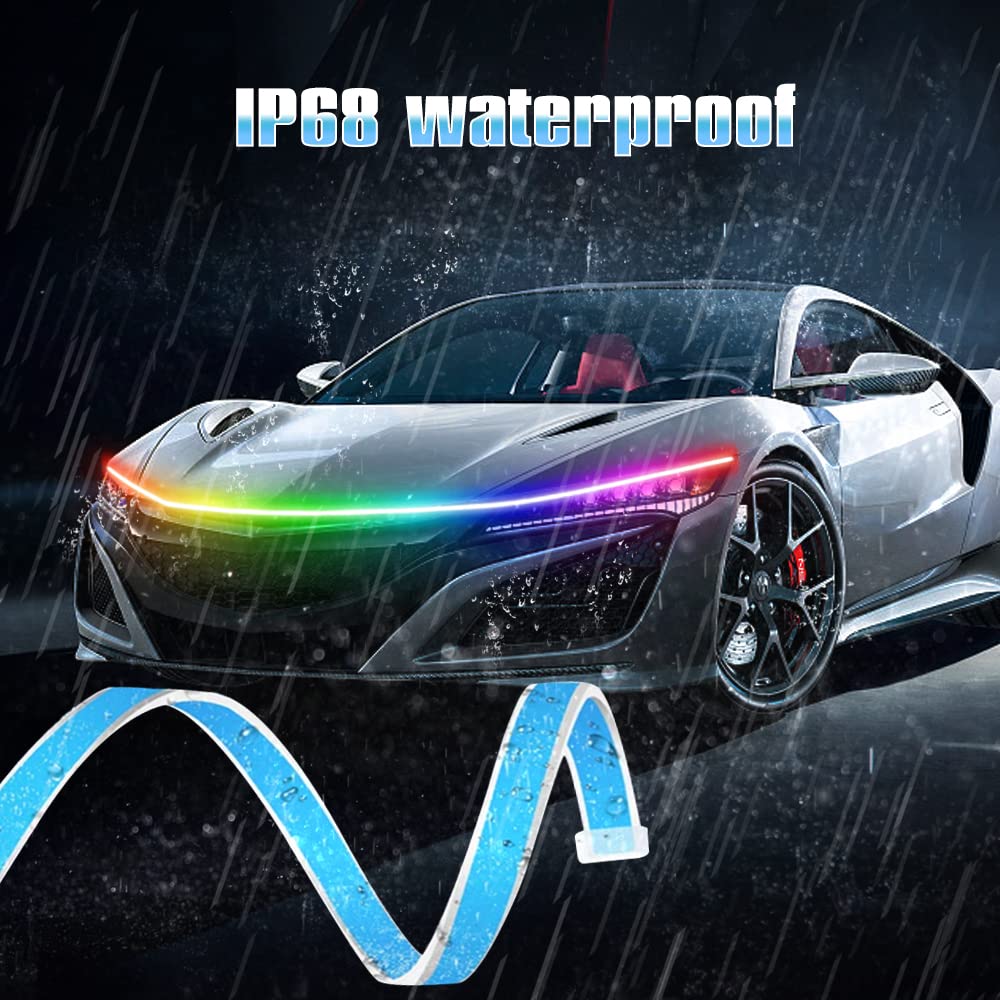 Car Engine Hood Decorative Headlights 12V RGB Multi-Color Waterproof Hood Light Strip