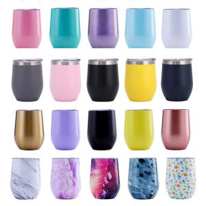 China 12 Oz Insulated Wine Tumbler With Lid And Straw Stainless Steel Stemless Wine Tumbler factory