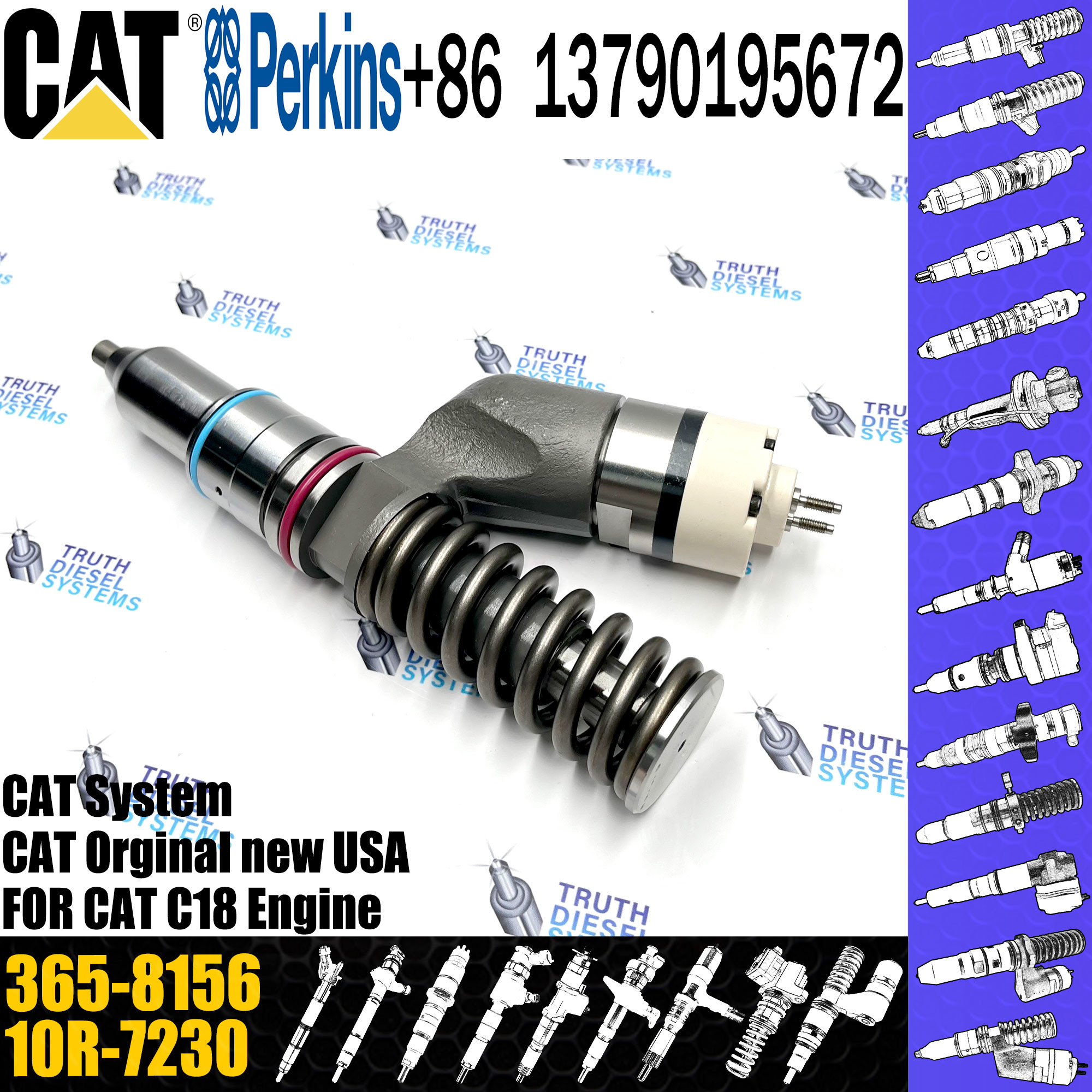 Common Rail Injector 10R-9787 365-8156 253-0618 10R-0724 295-9085 211-3028 374-0705 For Caterpillar C18 Engine Excavator