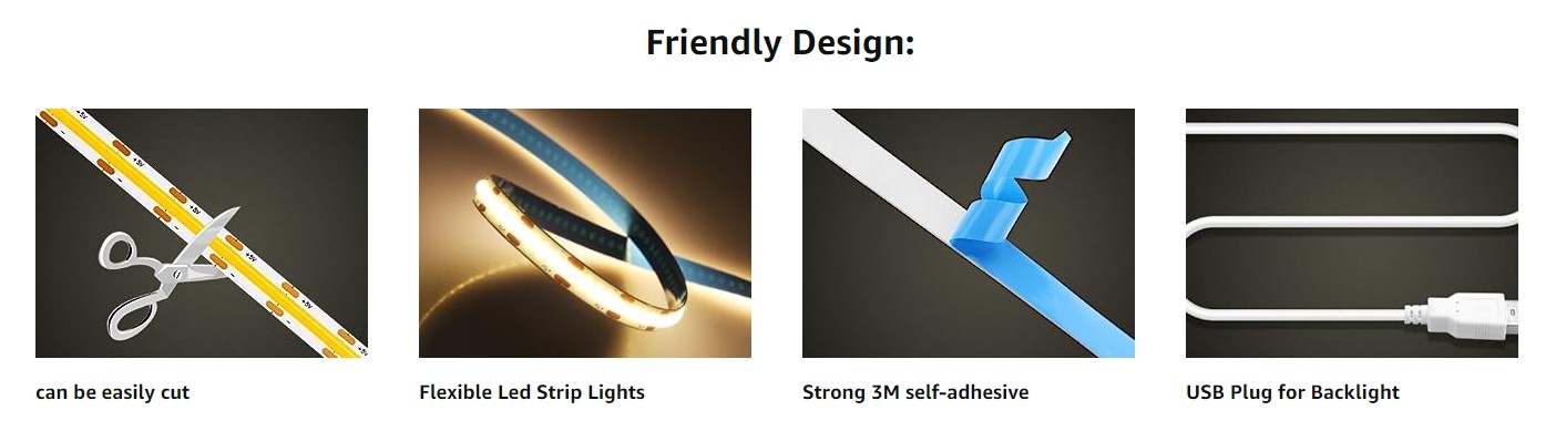 32.8FT Dimmable 480 LED Strip Lights COB Technology in Various Colors and Length