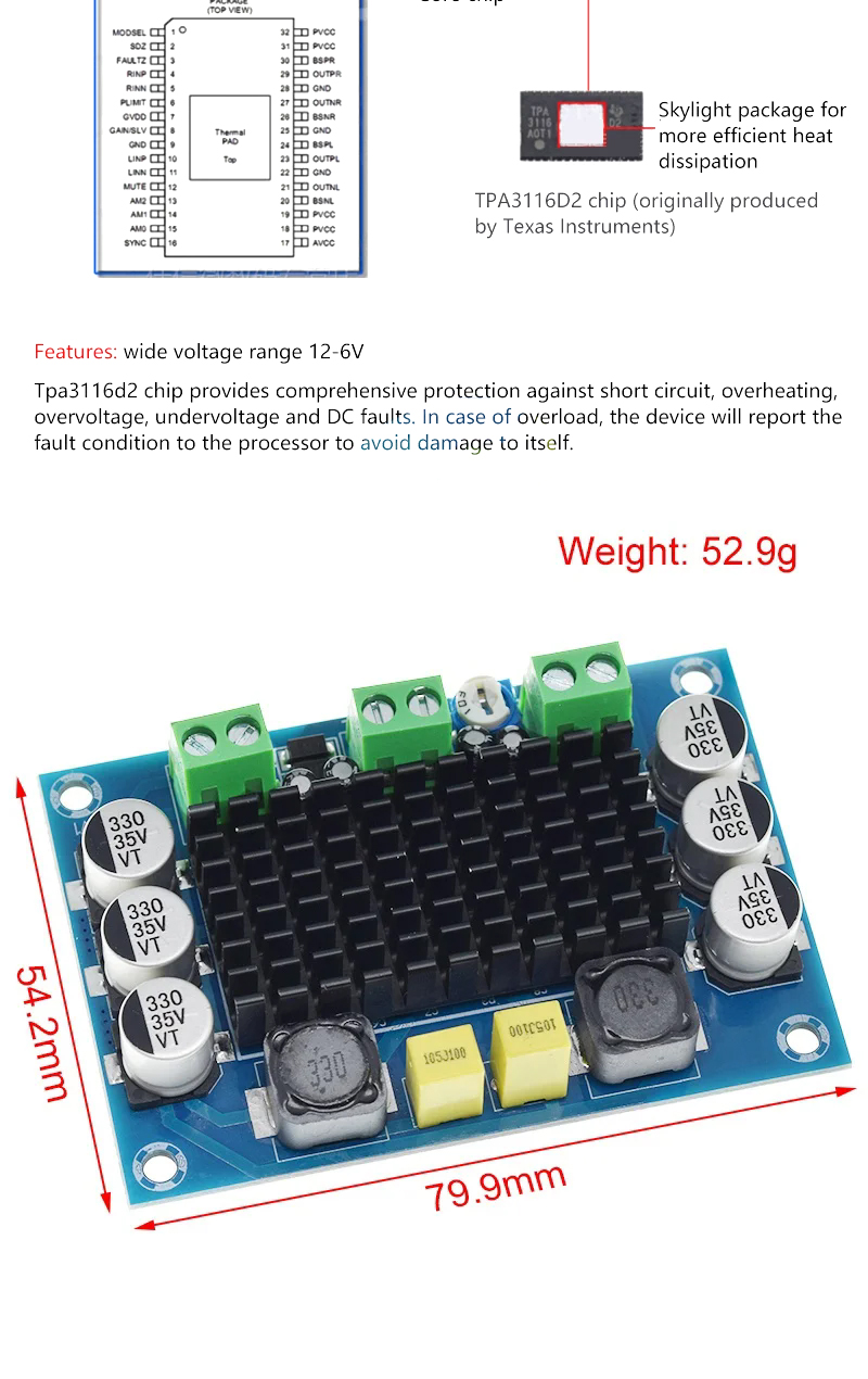 100W High Power Mono Audio Amplifier Board CA-3116D TPA3116D2 for Home Amplifier