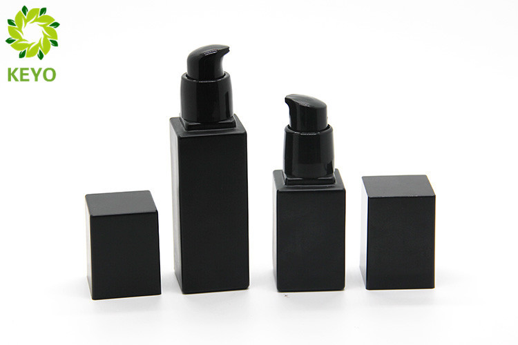 Matte Black Square Glass Foundation Bottle With Plastic Pump Cap 20ml 40ml Optional