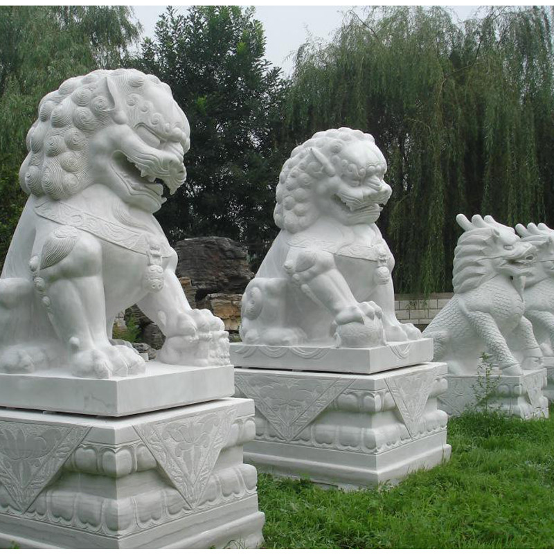 Outdoor Garden Large White Marble Lion Statues Customized