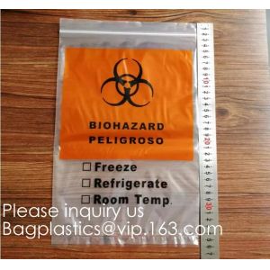 Biohazard Pathology Specimen Medical Zipper Bag,Kangaroo Bag, Compostable Bag