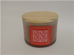 Home scented candle with Sugar Strawberry fragrance &decorative wooden lid and printed label