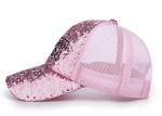 Sequins Pink Mesh Back Snapback Hats , Mesh Ladies Baseball Caps 100% Cotton