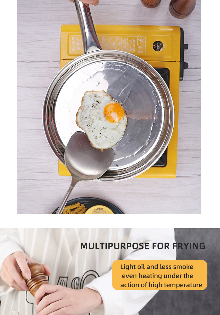 Hot Selling Kitchen Stainless Steel Non Stick Fry Pan Three Layer Double Bottom Medical Stone Frying Pans