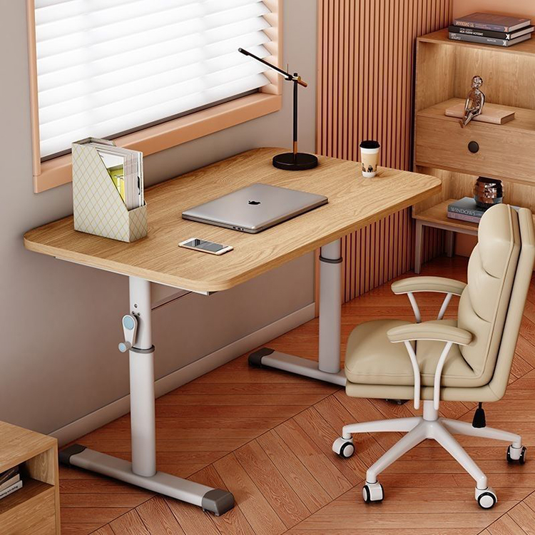 Height Adjustable Home Office Desk Children's White Wooden Study Table with Crank