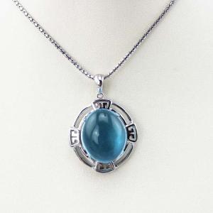China Sterling Silver Oval Dome Created Blue Topaz Cubic Zirconia Pendant Silver Chain (PSJ0359) factory