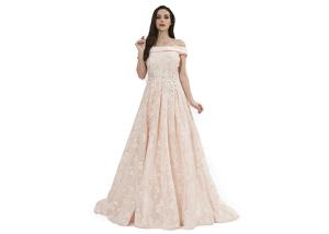 China Elastic Bands Sexy Off Shoulder Long Evening Gowns Light Pink Color factory