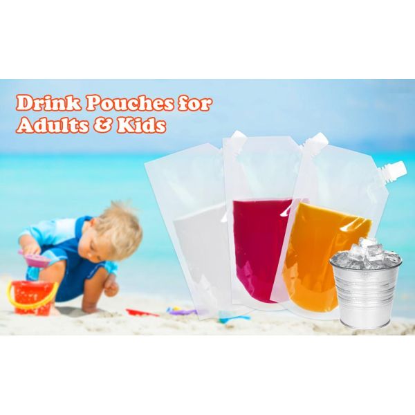 Stand-Up Liquor Bags, Drink Pouches, Concealable Alcohol Flask for Cold & Hot Drinks, Reusable