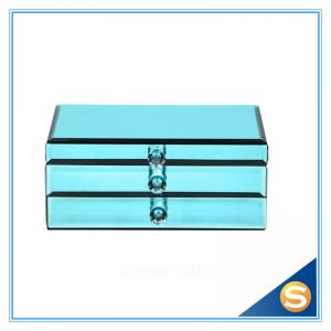 China Blue Glass Jewelry Box/ Large Mirror Jewelry Box/Wholesale Jewelry Box factory