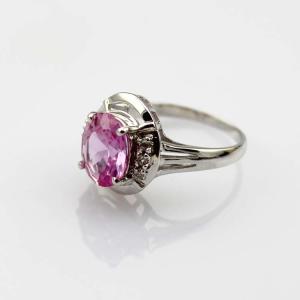 China White Gold Plated 925 Silver Jewelry 8mmx10mm Oval Pink Cubic Zircon Ring(R0076) factory