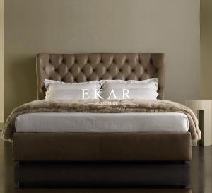 China Contemporary Brown Leather Chesterfield Headboard Double King Bed for Sale factory