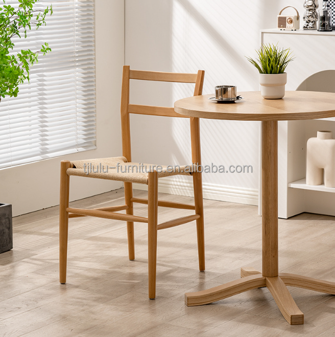 Sturdy Wood Dining Chair with Woven Cord Cushion The Perfect Addition to Your Study Desk and Leisure Cafe