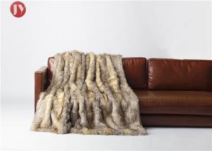 China Multi Colors Soft long Fur Throw Blanket , Brown Faux Fur Luxury Blanket Mountain Coyote Stripes factory