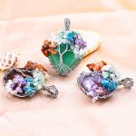 Adjustable Tiger'S Eye Gemstone 7 Chakra Tree Of Life Necklace Pendant