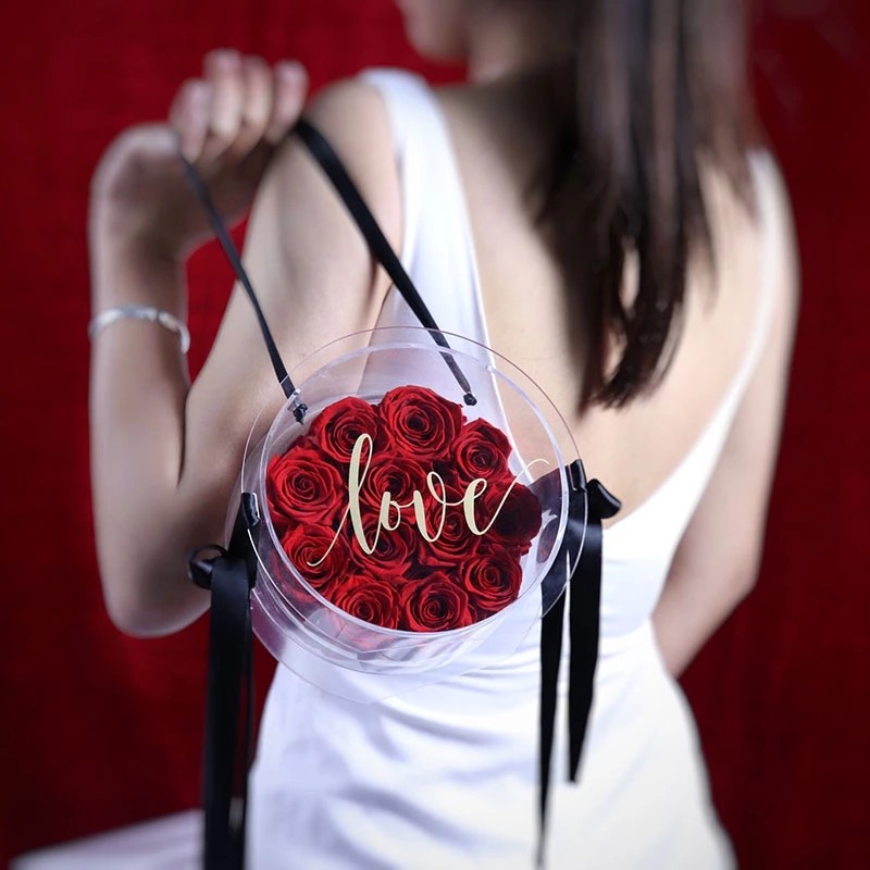 Wholesale Forever Lasting Natural Preserved Real Roses in Acrylic Gift Box Valentines Day Gift