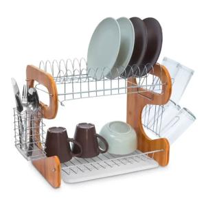 China Stable 2 Tier Storage Unit , Bamboo / Stainless Steel Drain Rack Corrosion Resistance factory