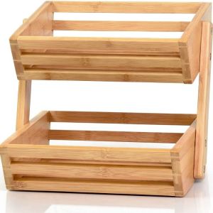 China 100% Bamboo Kitchen Storage Multifunctional 2 Tier Vegetable Rack on sale