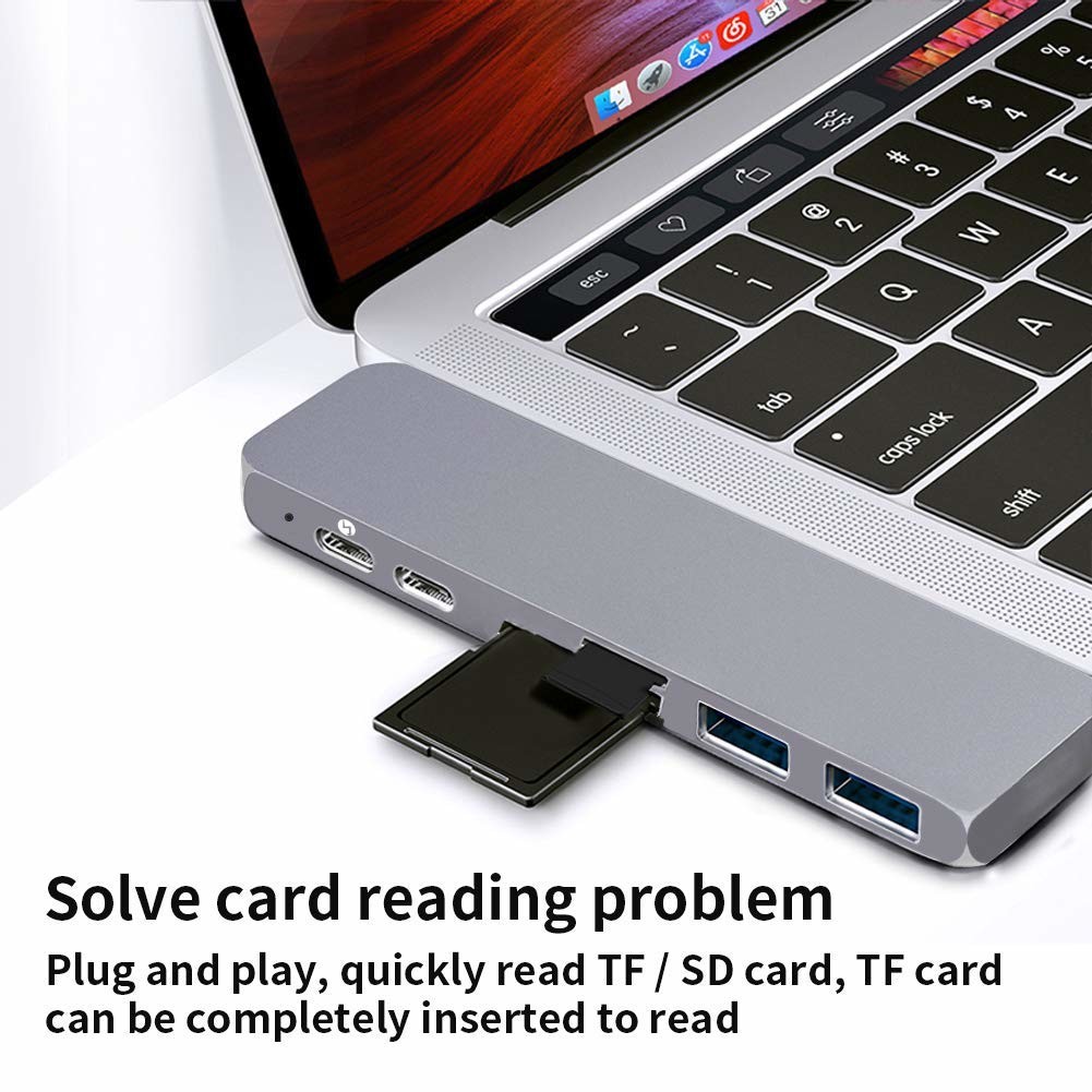 7-in-1 USB C Hub for MacBook Pro PC w USB-C Port USB-C 40Mbps100W Power Delivery USBC 5Gbps Data 4K TF/SD card read