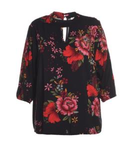China Colorful Floral Print Fashion Ladies Blouse With Slit And Back Pleat Design factory