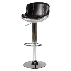 China Disc Base Aluminium Aviation Black Leather Bar Stool Chairs Height Adjustable factory