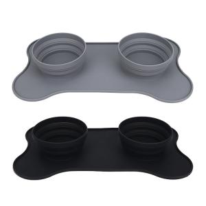 China Portable Silicone Collapsible Double Dog Bowl Tray For Feeding factory