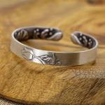 Adjustable Retro Sterling Silver Cuff Bracelet Engraved Flower(XH056244W)