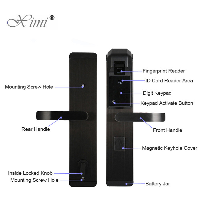 Metal 360° 1S Biometric Fingerprint Door Lock 6V Battery