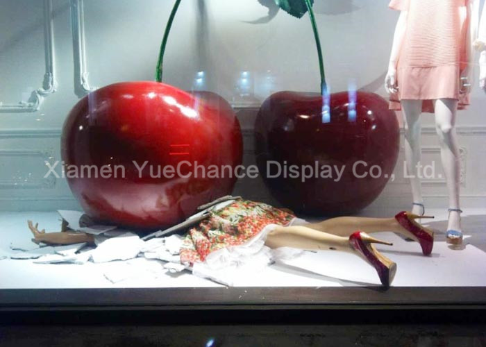 Handmade Oversize Fiberglass Resin Sculpture , Red Color Cherry Statues Polished Design