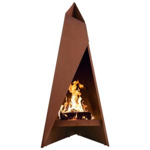 China Freestanding 120cm Modern Outdoor Fireplace Geometric Corten Steel Chimenea factory