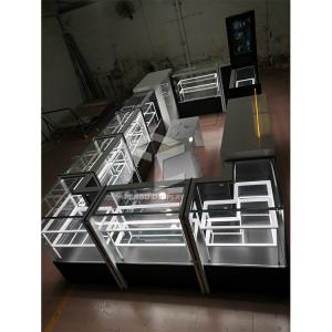 China T5 LED Glass Cell Phone Kiosk 8mm Thick Tempered Glass Cell Phone Display Showcase factory
