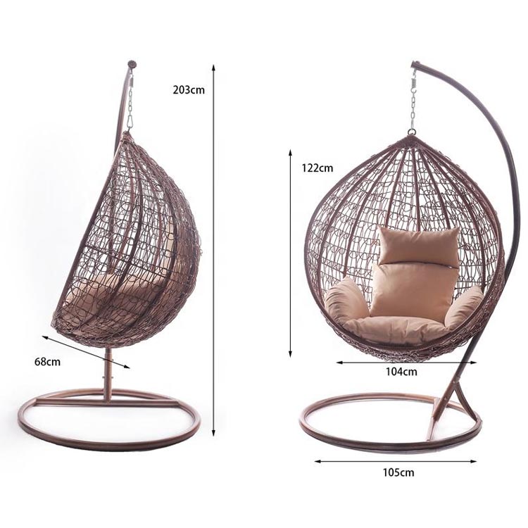 Outdoor Balcony Garden Living Room Hanging Swing Egg Chair with PE Wicker Rattan Design