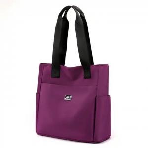 China Custom printed tote bag 420d black purple nylon water resistant zipper hobo women hand bag with handle on sale