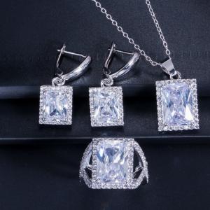 China Fashion Square Shiny Rhinestones Necklace Ring Earrings Wedding Jewelry Elegant Luxury New Women Jewelry Sets factory
