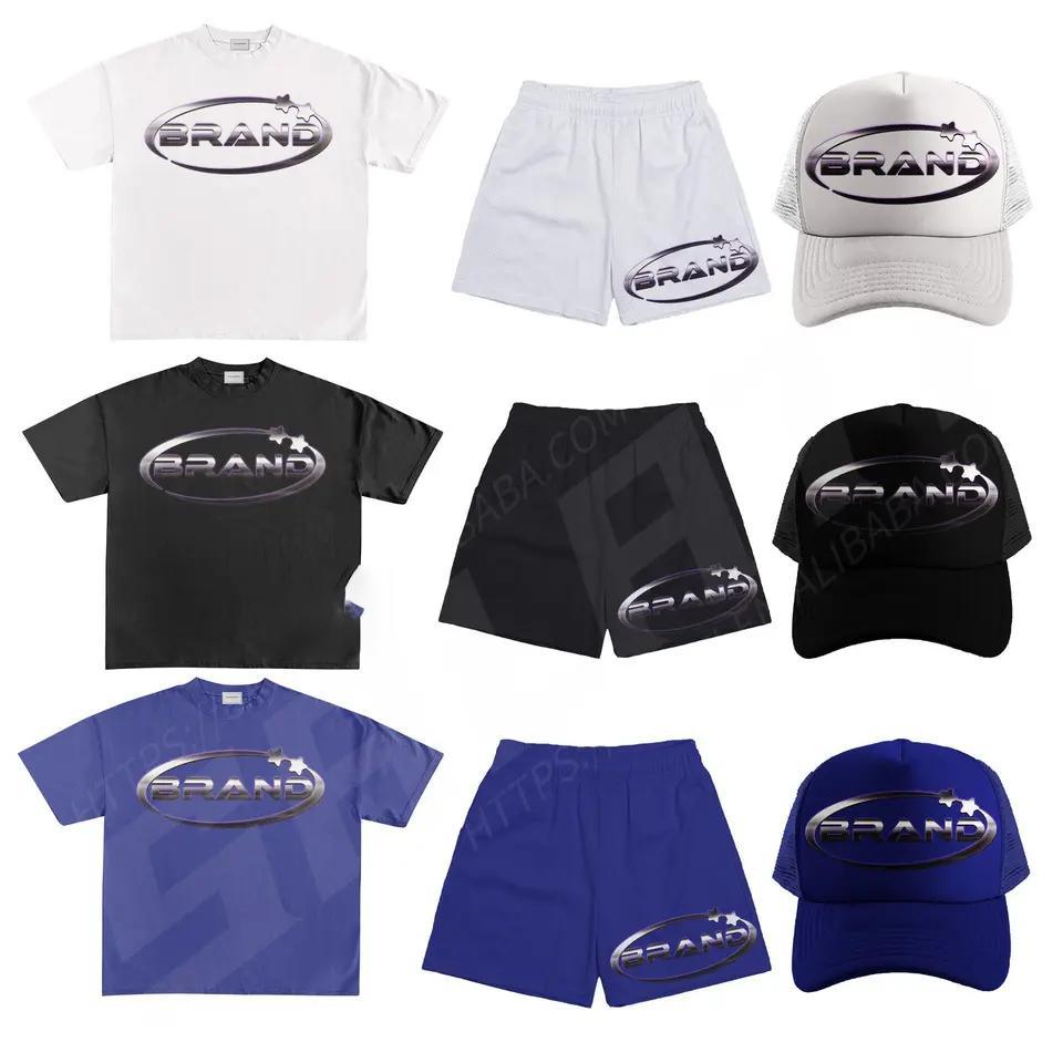 Custom Logo Sportswear Men Tracksuit Private Label Sweat Track Suit Set Shorts Pants Summer Men T Shirt and Short Set for Men