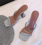 Glitter PU BSCI Sexy High Heel Sandals with crystal studded straps