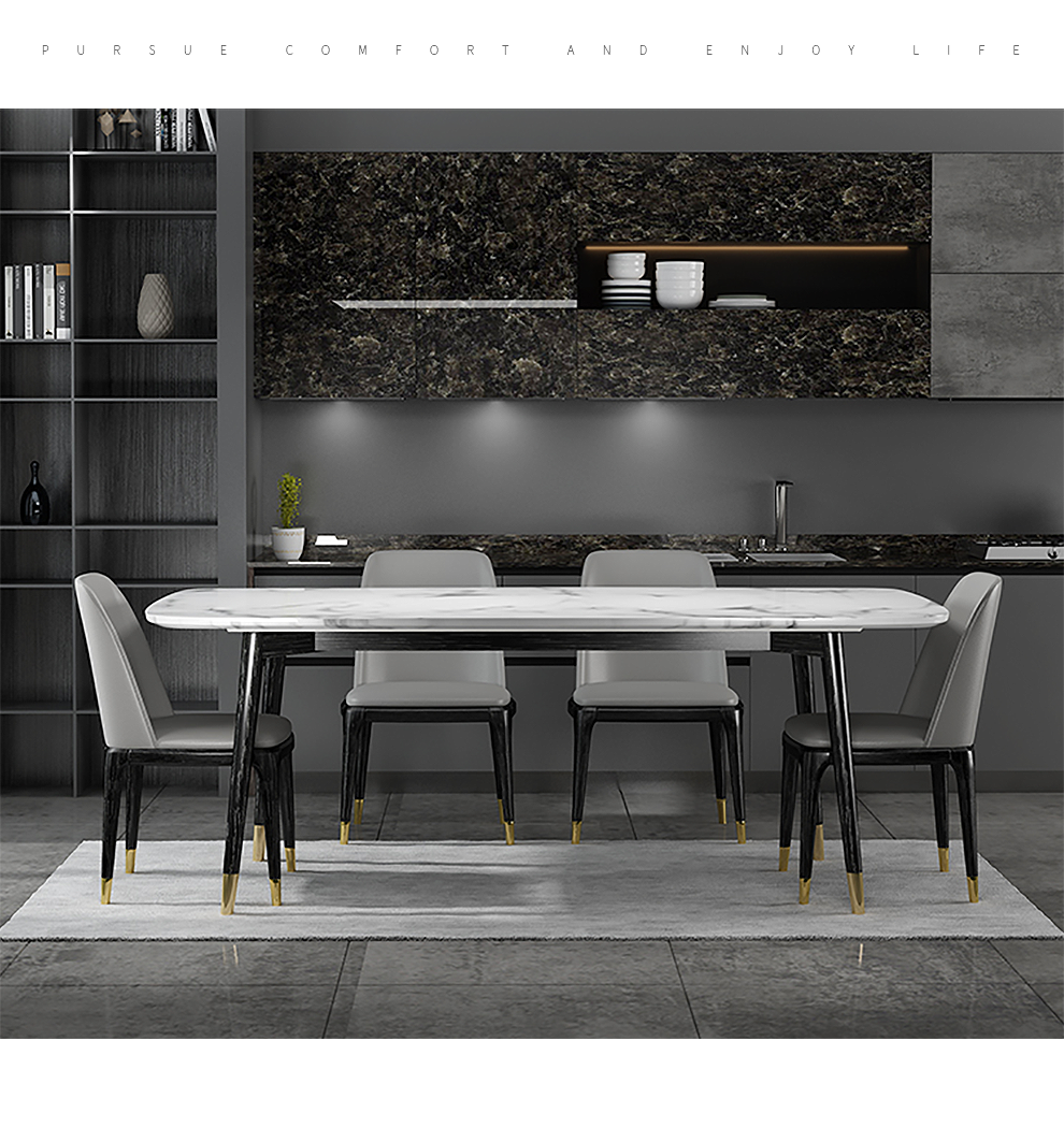 Rectangular Nordic Marble Dining Table And Chair Modern Minimalist Solid Wood