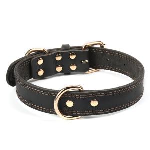 China Alloy Hardware Genuine Leather Dog Collars Double D Ring For Medium Large Dogs factory