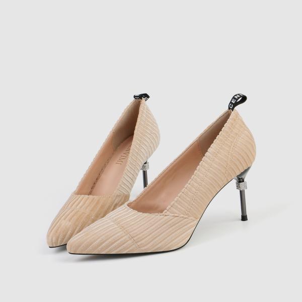 ZM007 9871-1 Pointed Stripe Suede Ladies High-Heeled Shoes Stiletto Nightclub