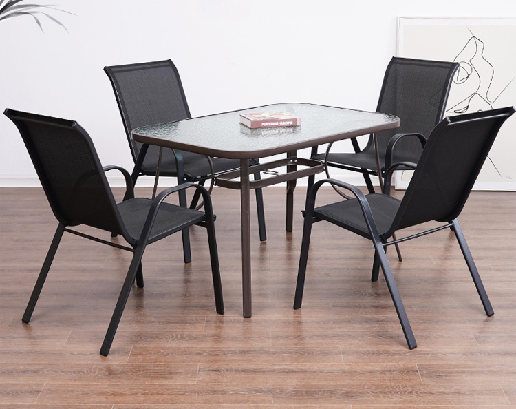 Balcony Garden Leisure Furniture Metal Tempered Glass Square Round Coffee Dining Table