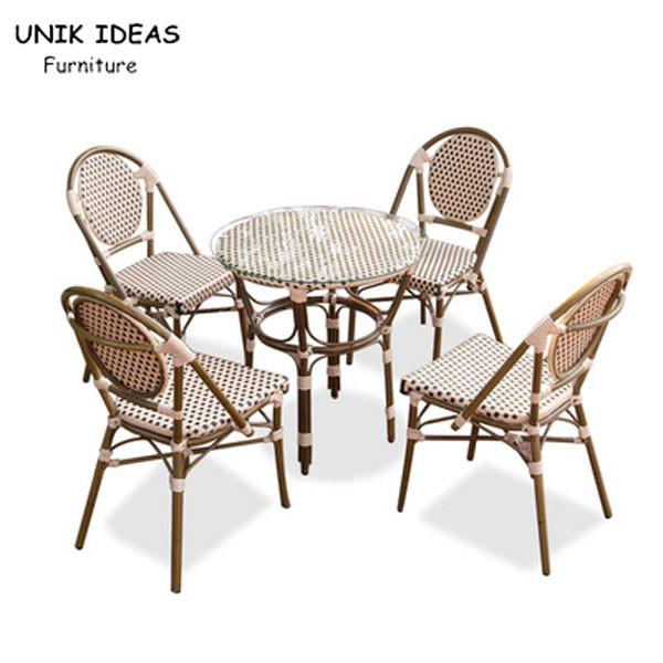 China Cafe Garden Furnitures Black White Rattan Bamboo Dining Chairs factory