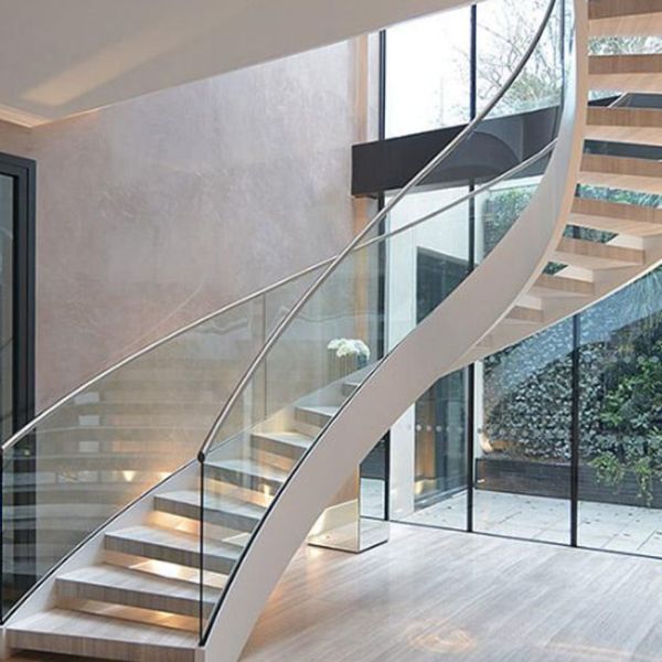 Indoor / Oudoor Building Curved Stairs Frameless Tempered Glass Railing 700