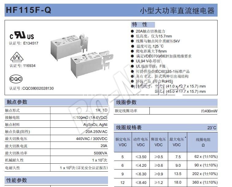 New Original 5V Relay HFHONGFA 115F-Q-012-1H HF115F-Q Series 5VDC A Group Of Normally Open 18A 250VAC Power Relay
