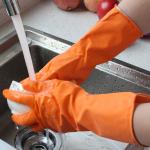 Anti Oil Reusable Long Flock Lined Rubber Gloves , Cotton Lined Dish Gloves