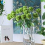 Yellow White Fake Flower Bouquet , Ball Shape Artificial Chrysanthemum Flowers